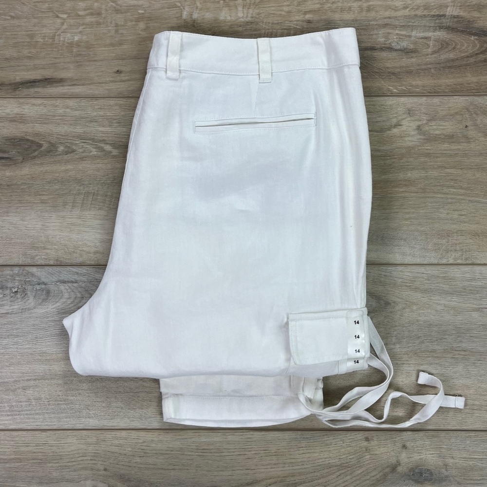 Lauren Ralph Lauren Linen Blend High Rise Pants White Adjustable Length Size 14 - Picture 5 of 11